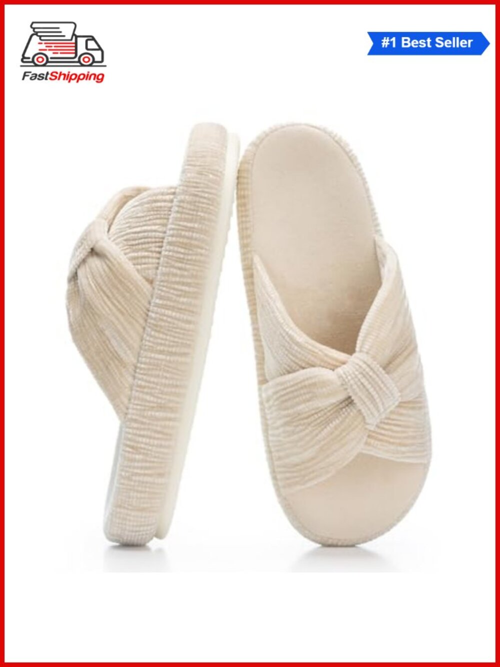 ✨Memory Foam House Slippers for Women Corduroy Bow Crossbands Open Toe Comfy